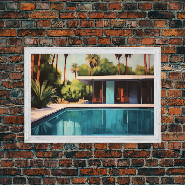 The Pool House, Mid Century Modern Decor, Framed Wall Art, Architectural Print, Retro Art, Swimming Pool Art, Framed Painting