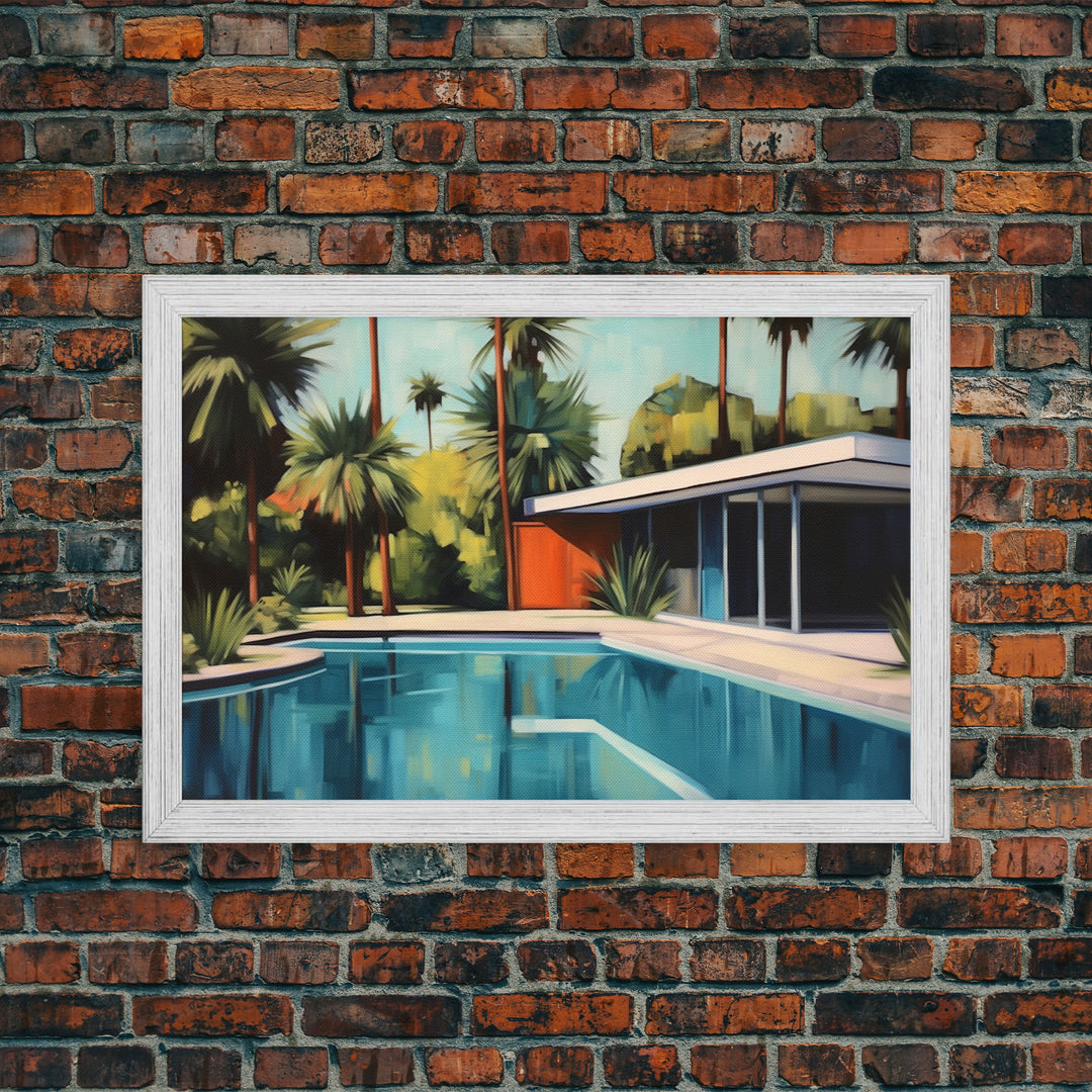 The Pool House, Mid Century Modern Decor, Framed Wall Art, Architectural Print, Retro Art, Swimming Pool Art, Framed Painting