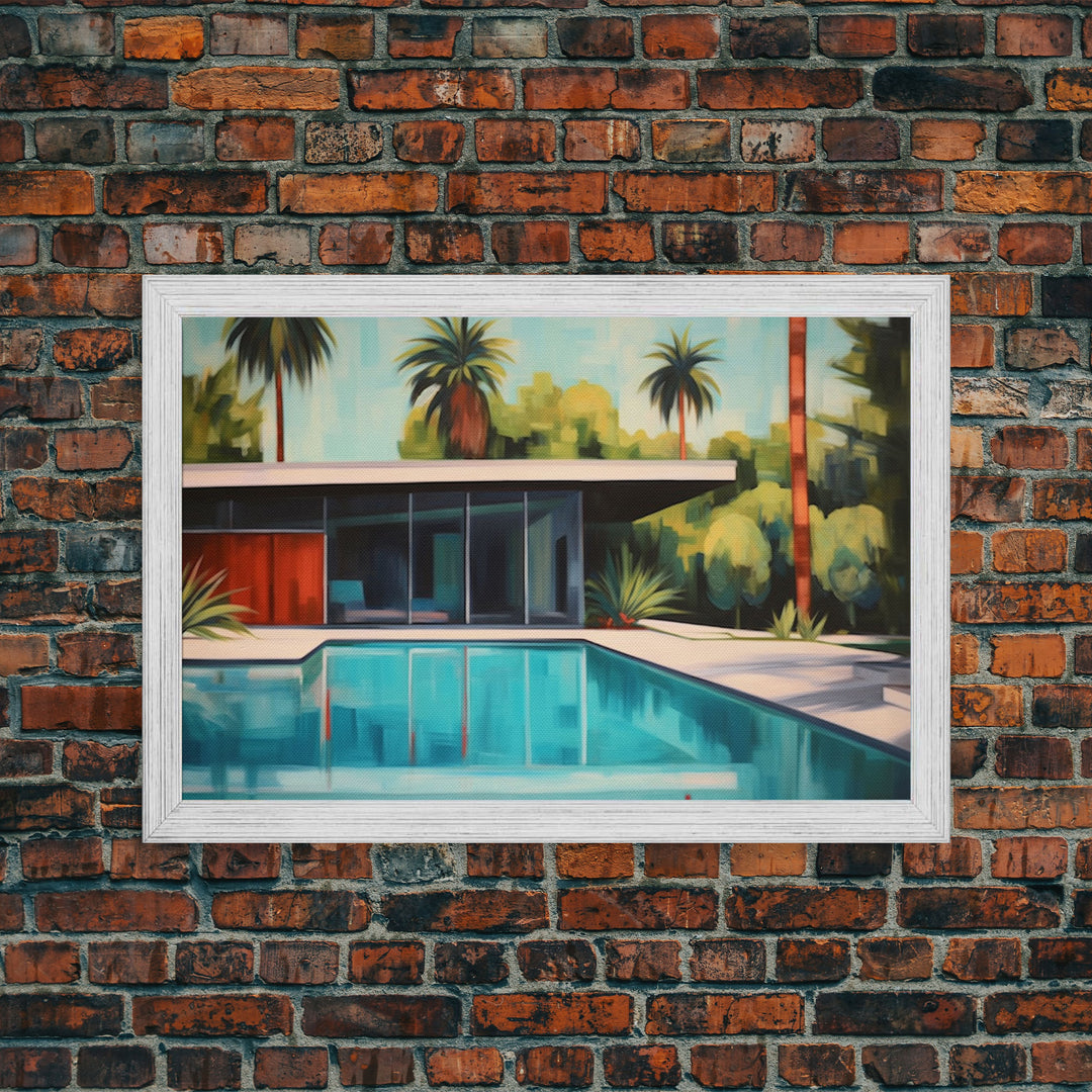 The Pool House, Mid Century Modern Decor, Framed Wall Art, Architectural Print, Retro Art, Swimming Pool Art, Framed Painting