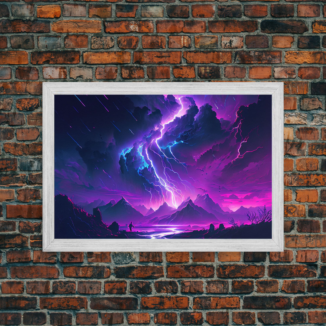 The Lightning Storm, framed canvas print, synthwave style fantasy art