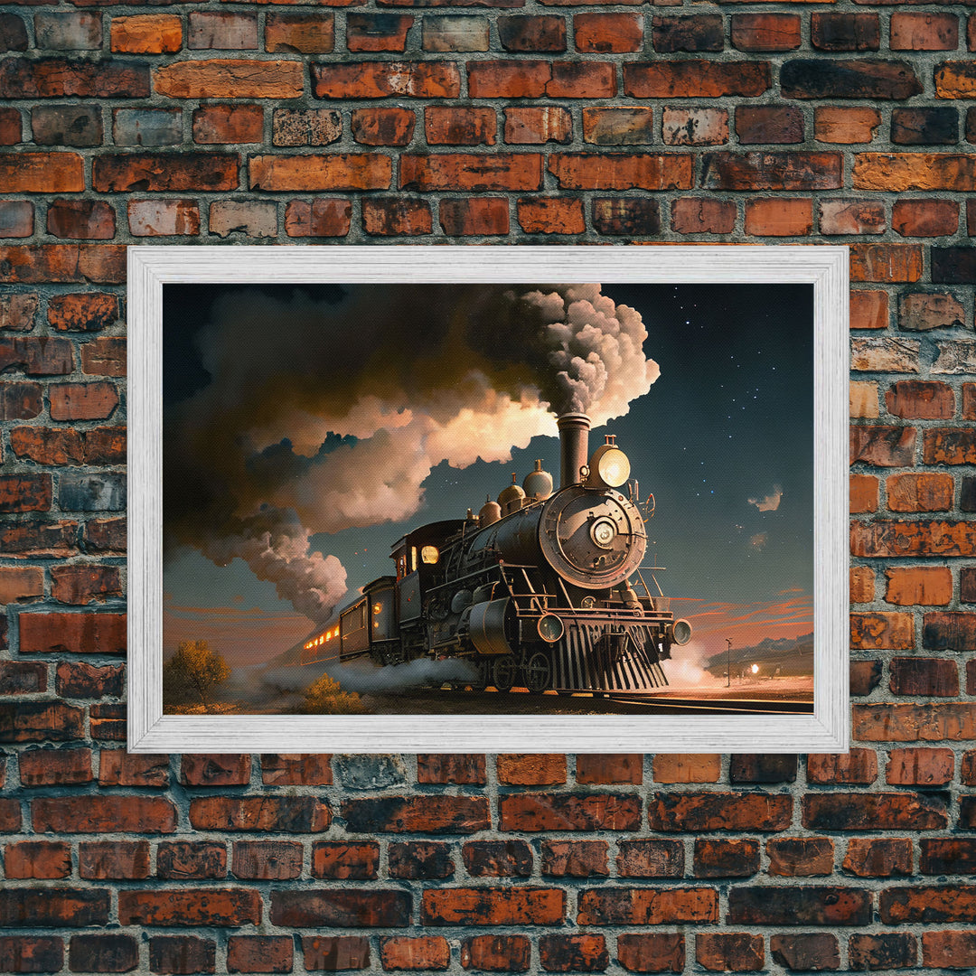 Steam Engine Train Tracks Night Stars Fine Art Print, Wall Art Print, Wall Poster, Wall Décor