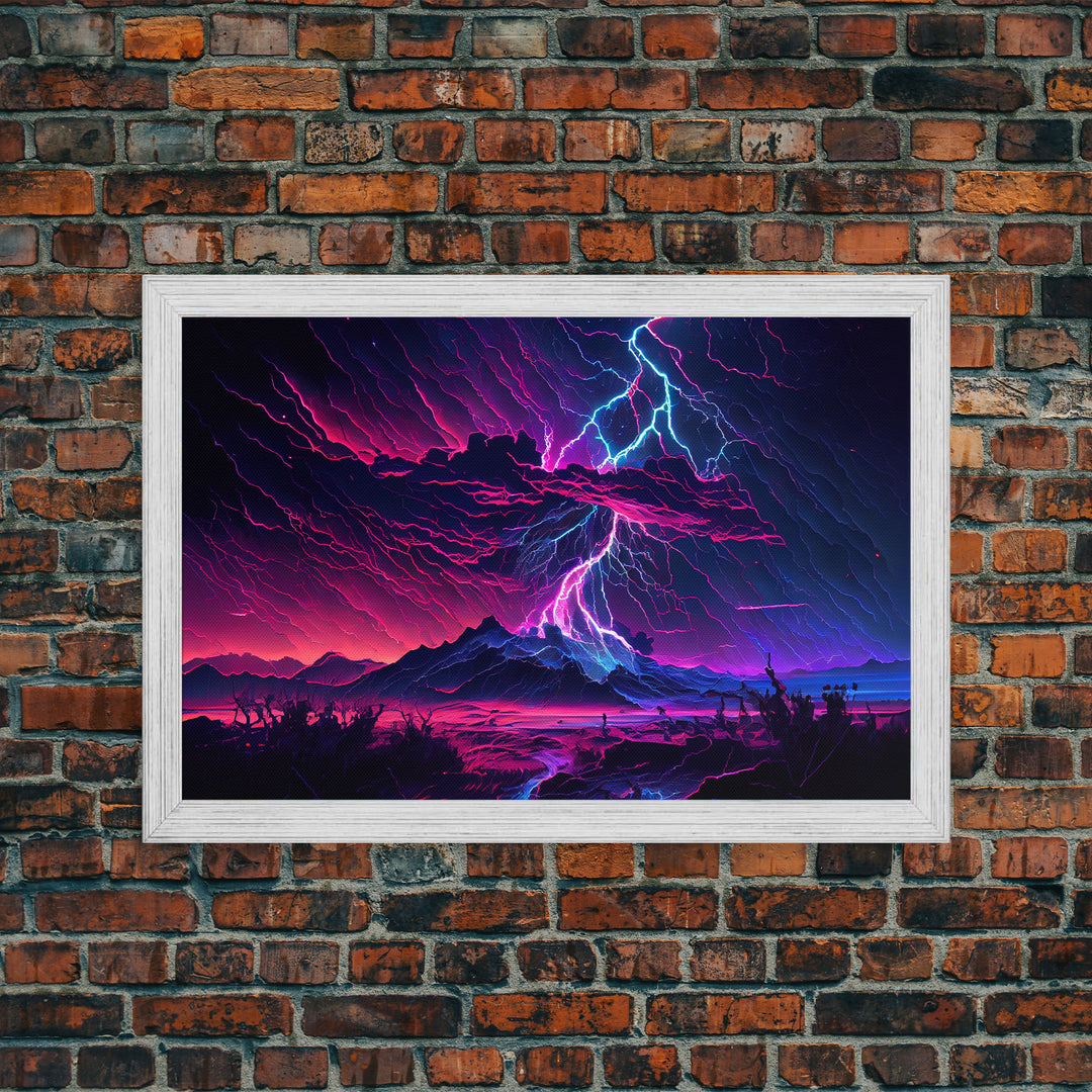 The Thunder Storm, framed canvas print, synthwave style fantasy art