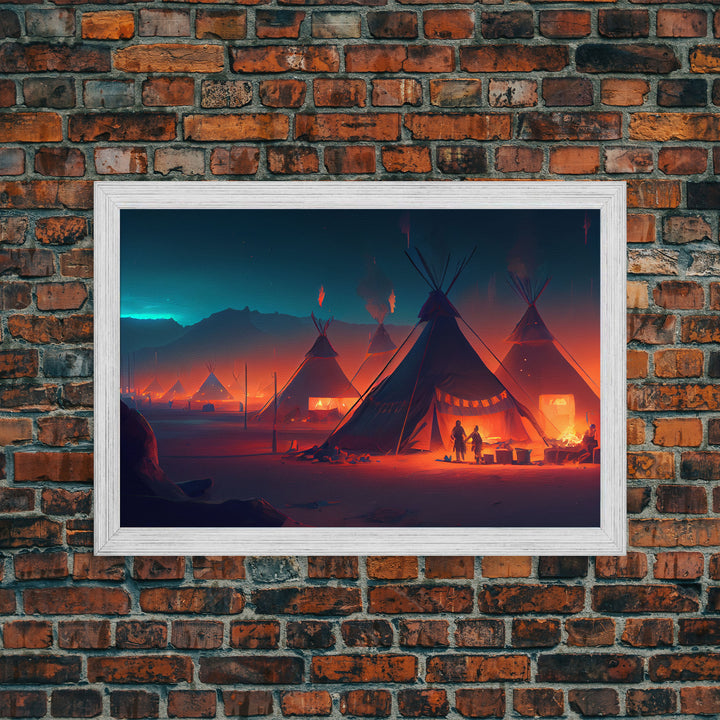 Native American Tipis, Framed Canvas Print, wild west style art