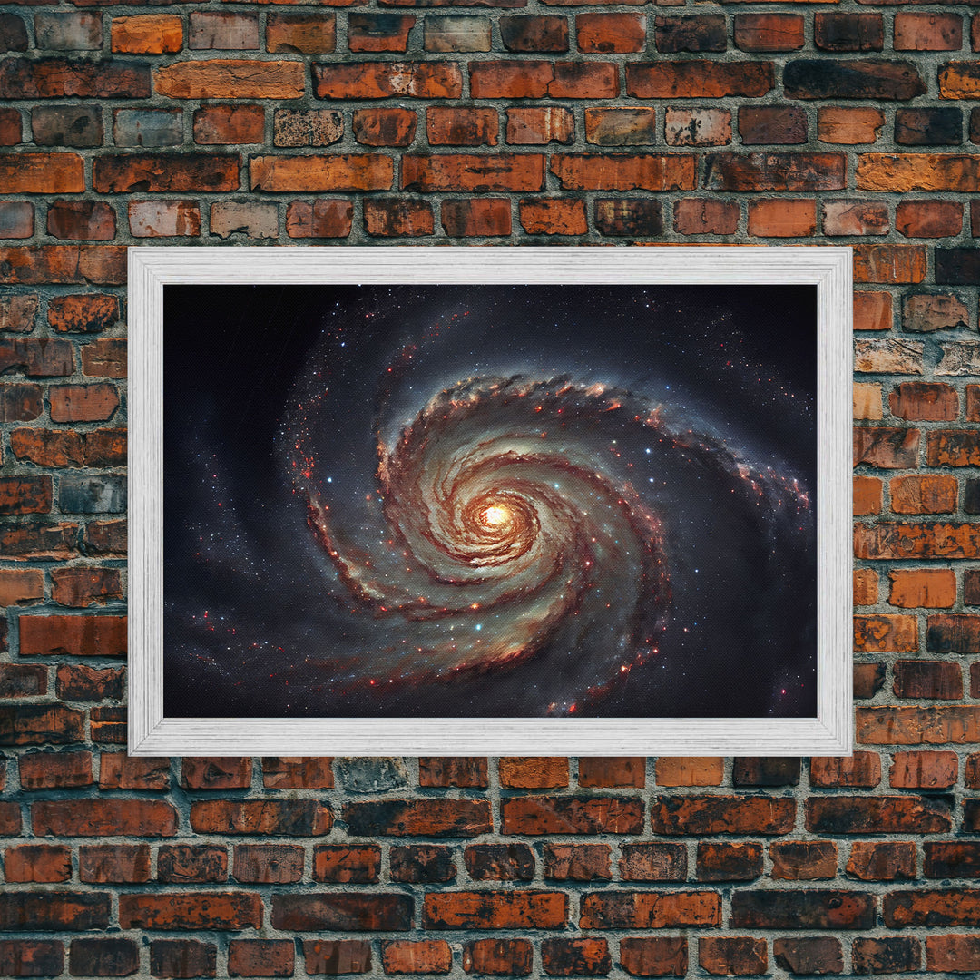 Watercolor of a distant spiral galaxy, framed canvas print, framed space art, above couch space art