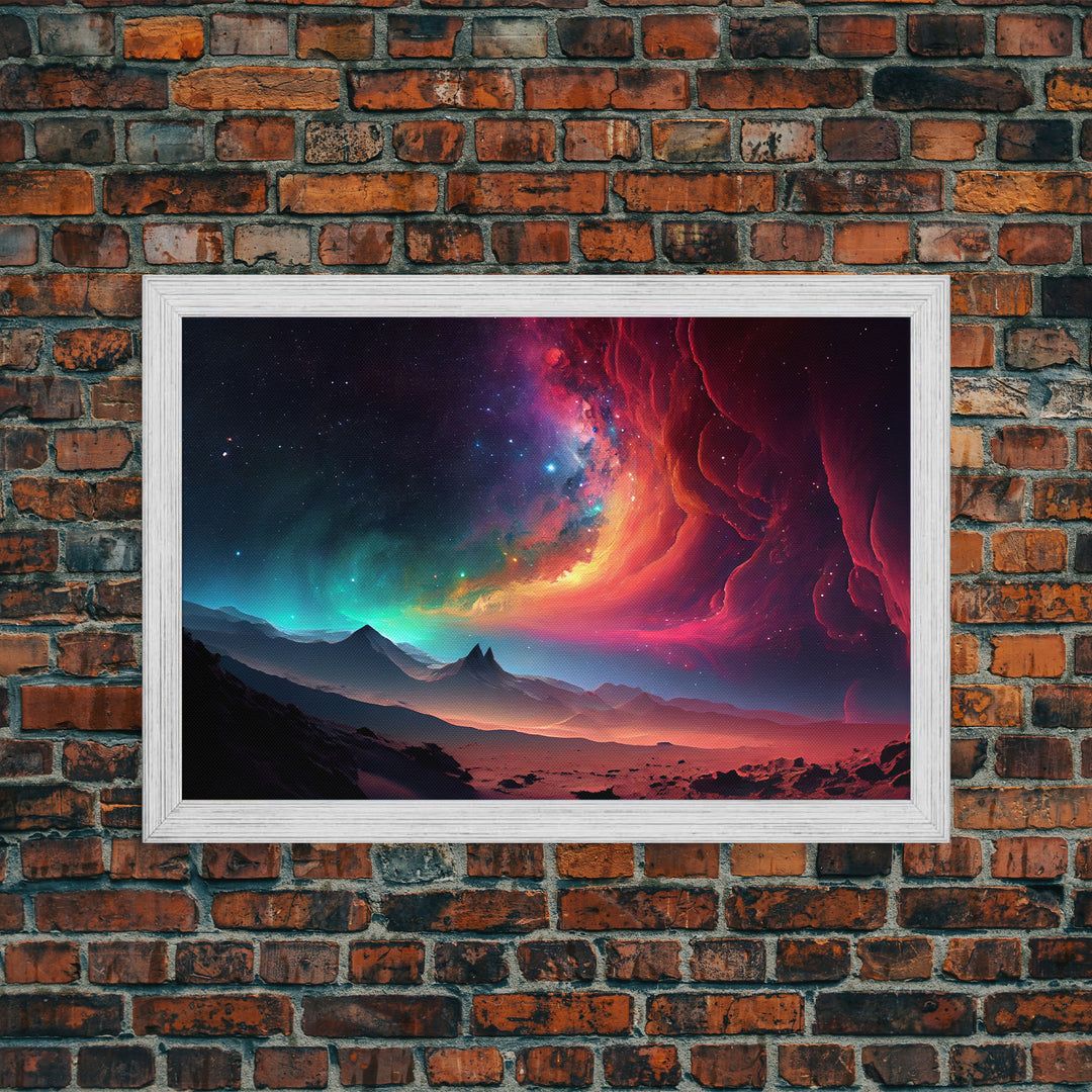 Colorful Galaxy Full of Stars, Framed Canvas Print, Unique Wall Art, Large Format Art, Retro Synthwave Style Space Art