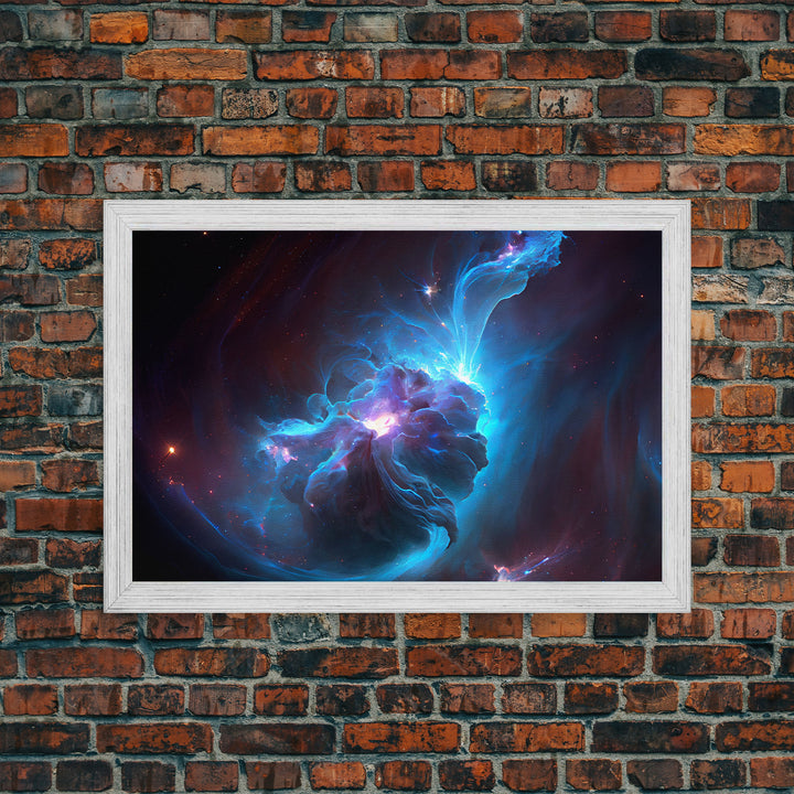 Supernova Nebula Art, Deep Space exploration water color, framed canvas print, unique space decor