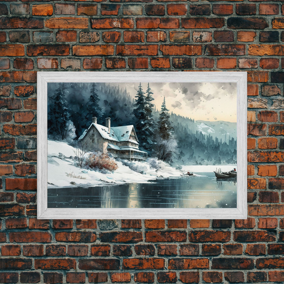 Snow Covered Landscape Art | Framed Canvas Print | Snowy Winter Scene | Boho Minimalist Modern Art | Art For Winter Cabin