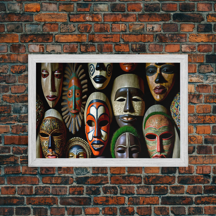 African Traditional Masks Framed Canvas Wall Art | Canvas Print Decor for Home & Office Decoration I Ready To Hang Canvas