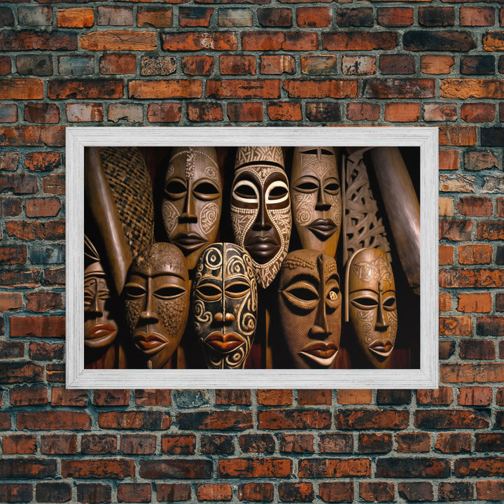 African Traditional Masks Framed Canvas Wall Art | Canvas Print Decor for Home & Office Decoration I Ready To Hang Canvas Print