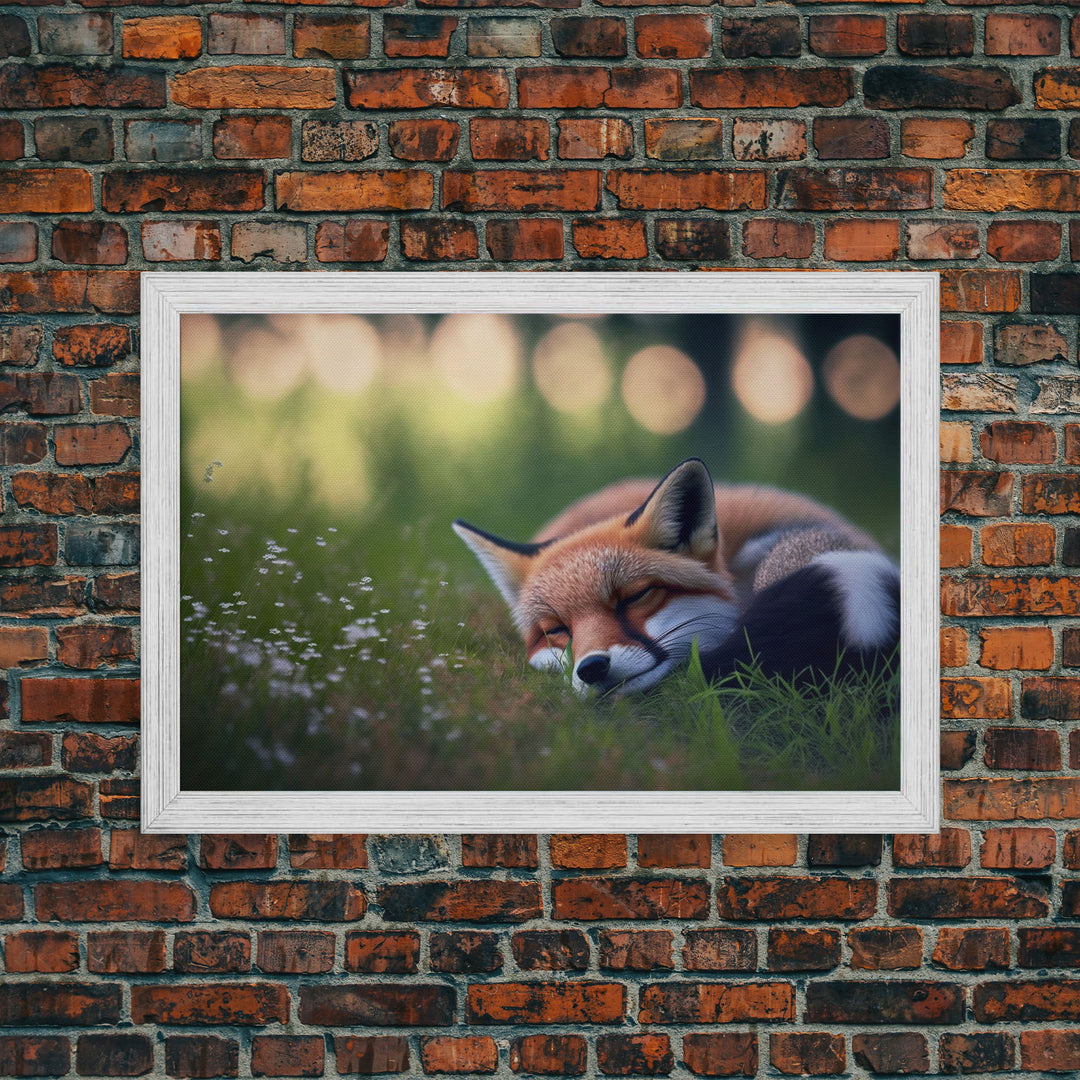 Napping fox Framed Canvas Wall Art, Canvas Print Decor for Home & Office Decoration Canvas Ready to Hang, cute fox art