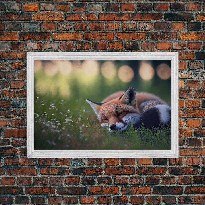 Napping fox Framed Canvas Wall Art, Canvas Print Decor for Home & Office Decoration Canvas Ready to Hang, cute fox art