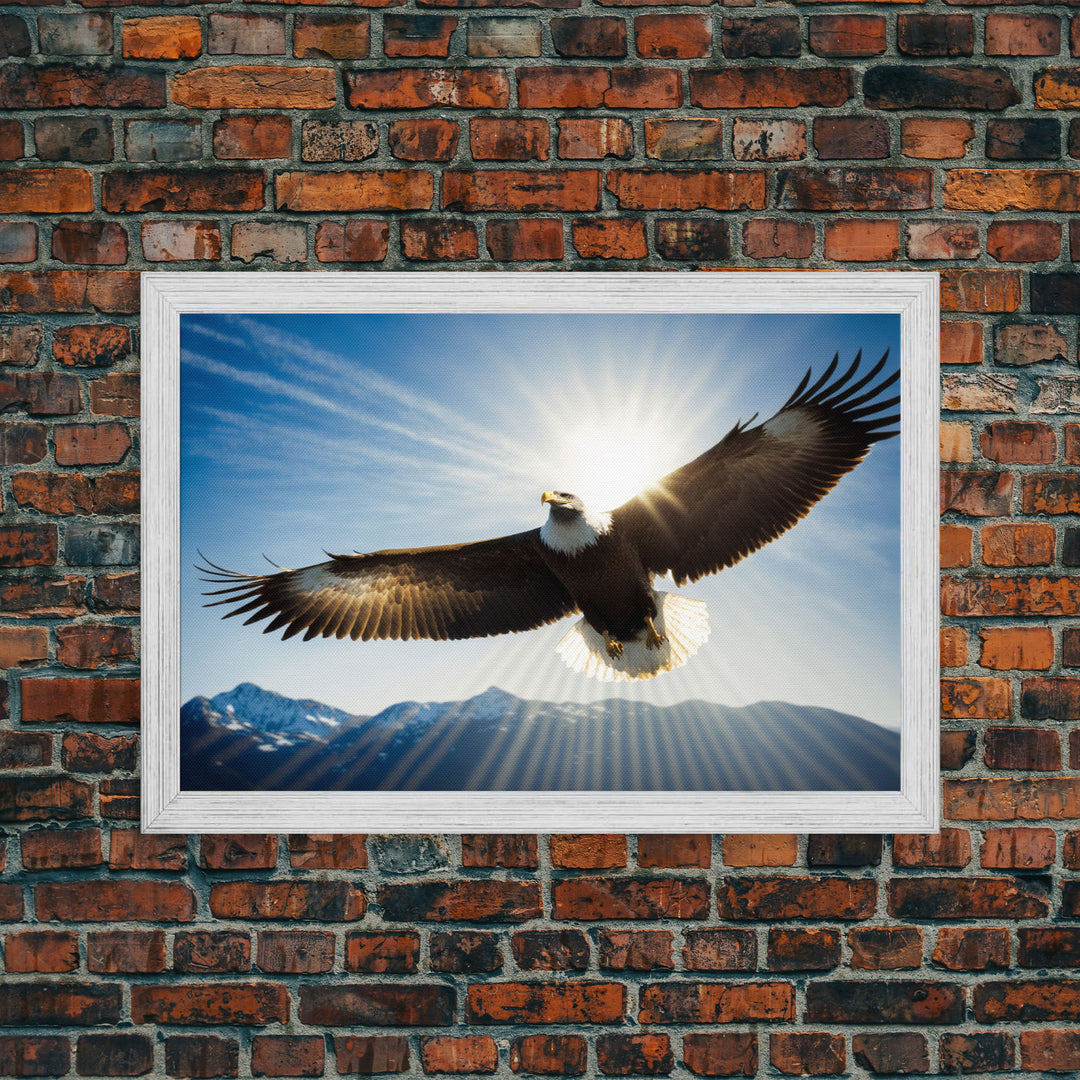 Bald Eagle in a Mountain Clouds Canvas Wall Art Design, Framed Canvas Print Decor for Home & Office Decoration, CANVAS READY to Hang