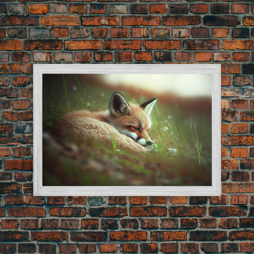 Cute Sleepy Fox Art, Animal Prints, Nature Art, Framed Canvas Print, Cute animal wall art, above sofa art