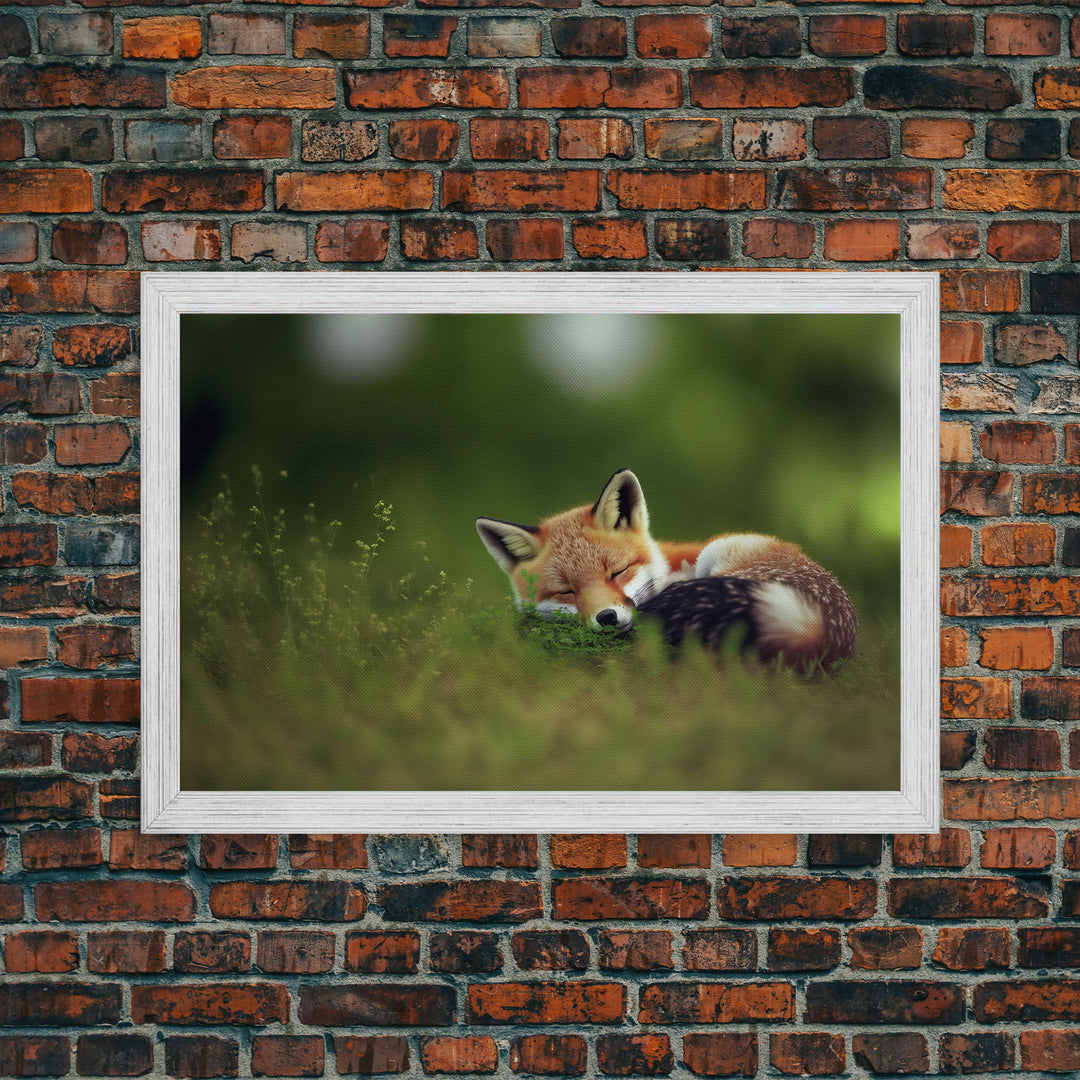 Cute Sleepy Fox Art, Animal Prints, Nature Art, Framed Canvas Print, Cute animal wall art, above sofa art