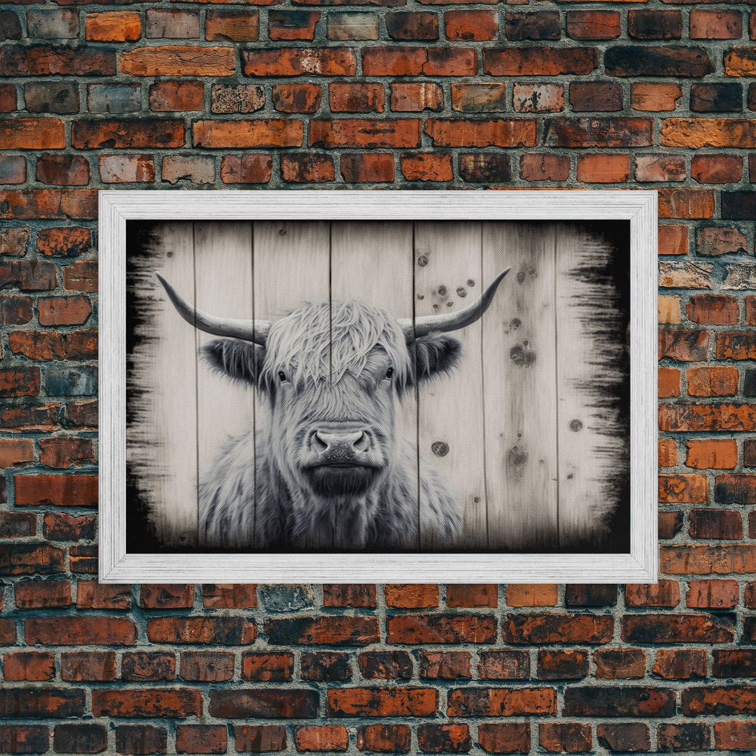 Highland Cattle / Cow Canvas Print, Framed Canvas Wall Art, Modern Farmhouse Wall Decor, Primitive / Boho Vintage Style Cattle Company Decor