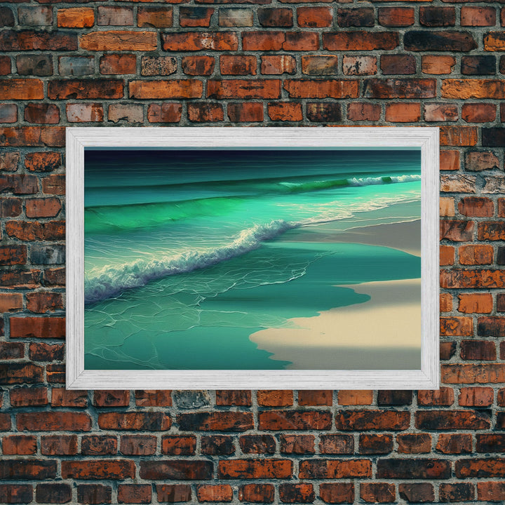 Canvas Print, Painting of Emerald Green Waves, Framed Canvas Art