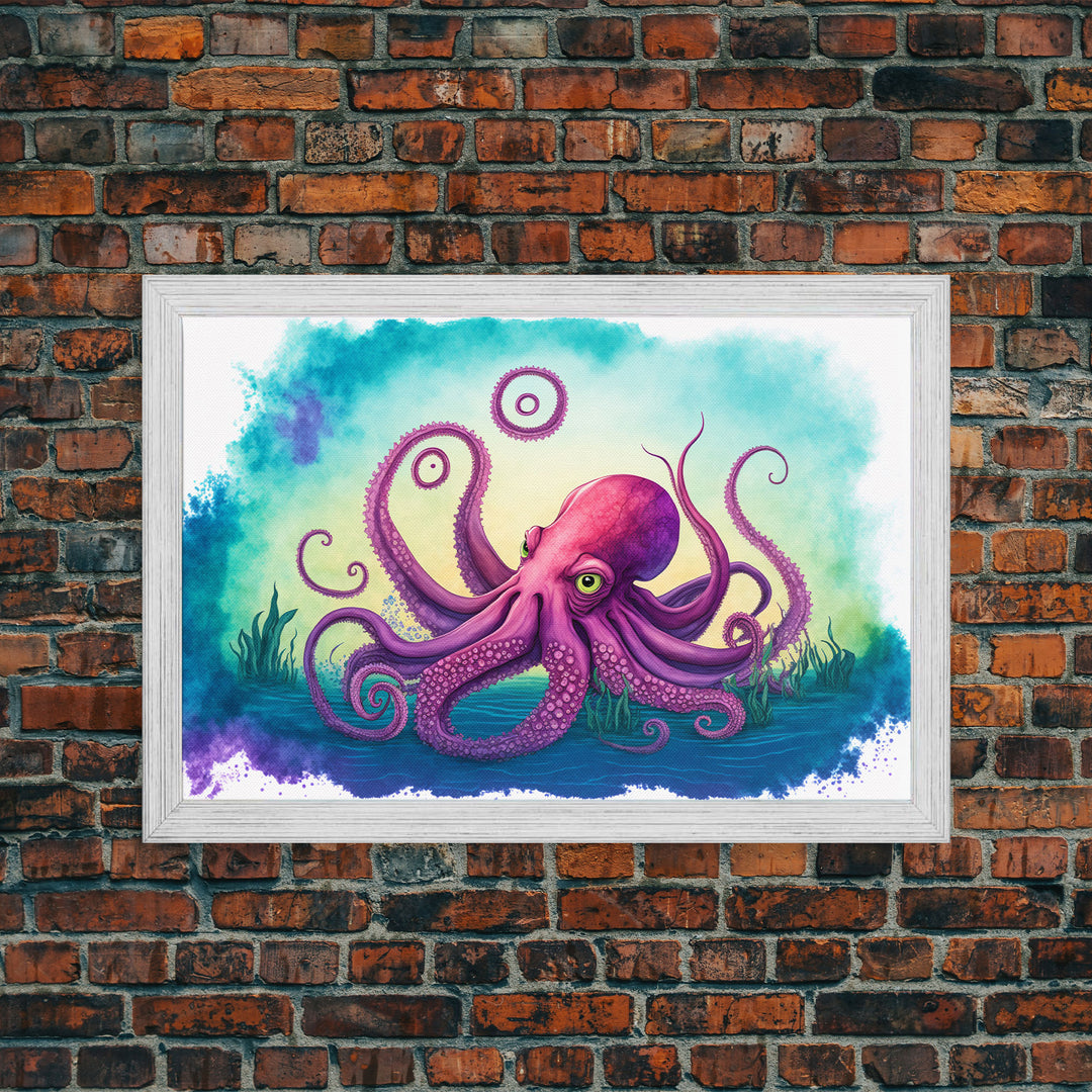 Octopus Art, Animal Prints, Framed Canvas Print, Ocean Themed Wall Art