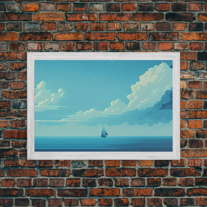 Monochromatic Sail Boat Art, Blue Tones, Framed Canvas Print, Blue Sky and Blue Sea There's Nothing Else For Me