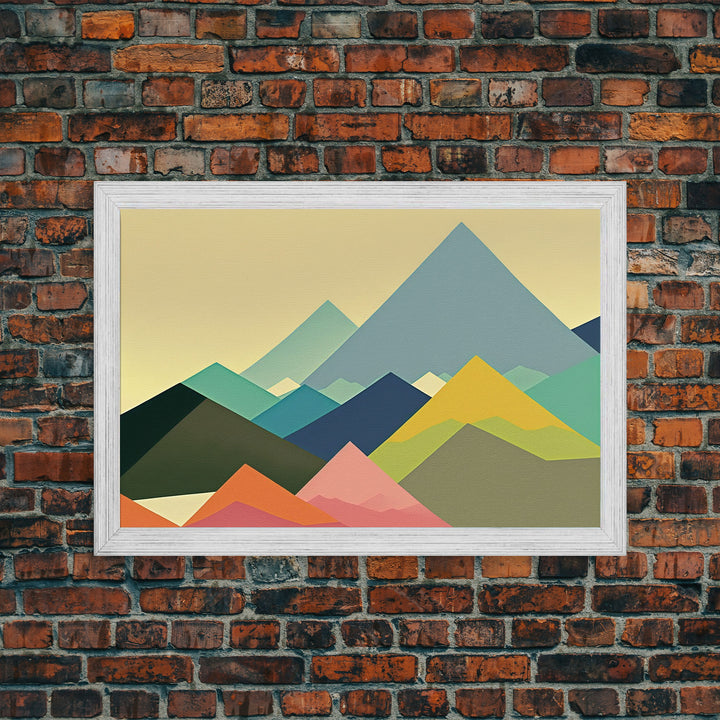 Swedish Style Art, Framed Canvas Print, Colorful Mountain Landscape Pop Art Style