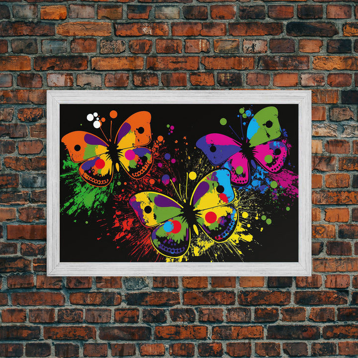 Vibrant Graffiti Butterfly Punk Art, Street Art, Framed Canvas Print, Huge Wall Art, Contemporary Alternative Art