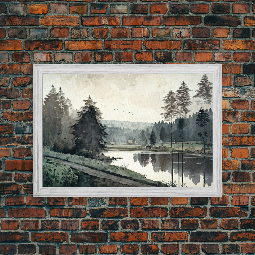 Wall Art Oil Painting Landscape Framed Canvas Print, Vintage Nature Framed Large Gallery Art, Antique Style Art Ready to Hang