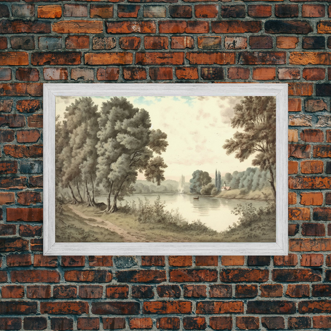 Pine Tree Wall Art Canvas Print, Oil Painting Landscape Wall Art, Vintage Nature Framed Large Gallery Art, Antique Art Ready to Hang