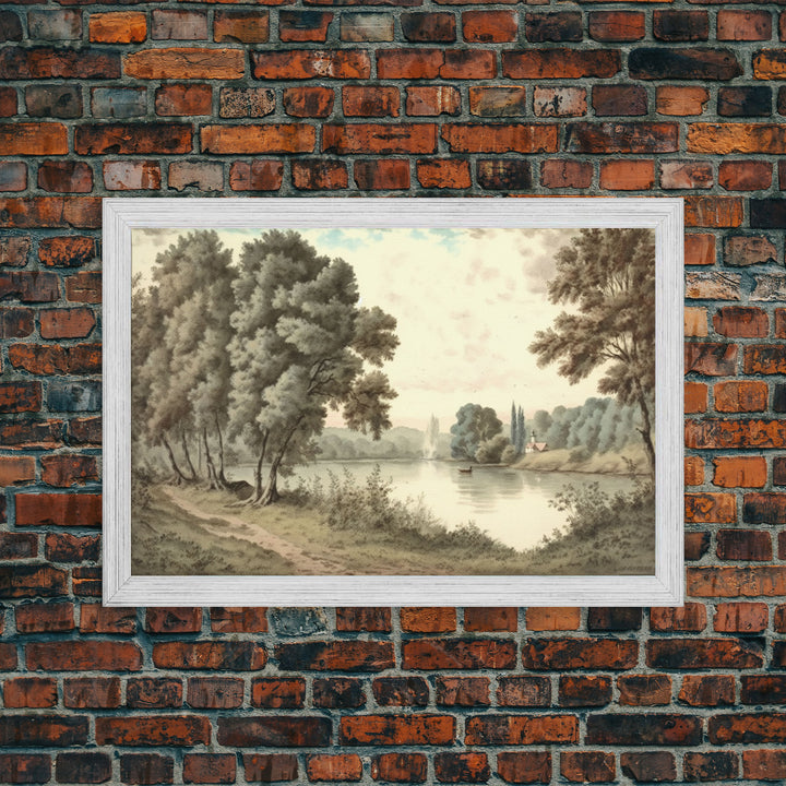 Pine Tree Wall Art Canvas Print, Oil Painting Landscape Wall Art, Vintage Nature Framed Large Gallery Art, Antique Art Ready to Hang