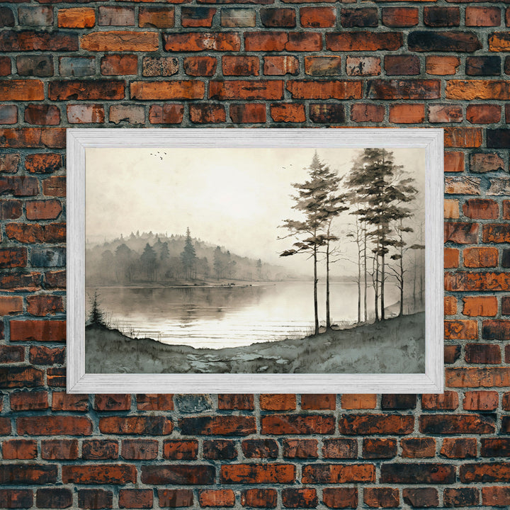 Pine Tree Wall Art, Framed Canvas Print, Oil Painting Landscape Wall Art, Vintage Nature Framed Large Gallery Art, Antique Art Ready to Hang