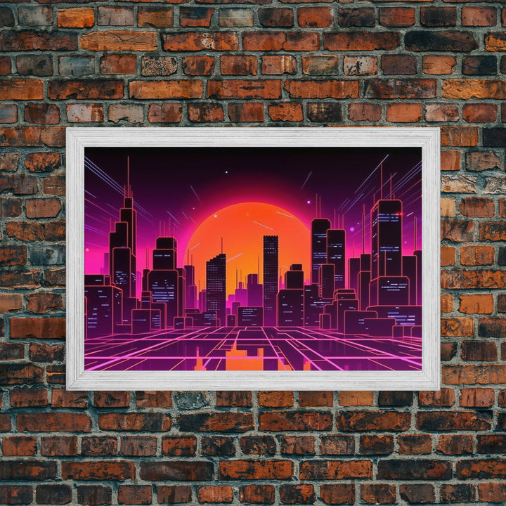 City Wall Art | Framed Canvas Print | Living room art | Lines | Retro | Wonderful art | Landscape | Outrun Style | Futuristic | Synthwave