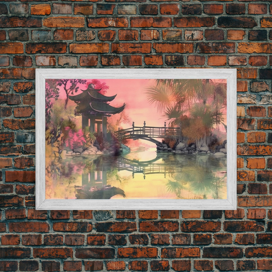 Oriental painting Wall art, Framed Canvas Print, Pop Art Style, Living room art, Original painting, Canvas art, Nature art, Japanese Pagoda