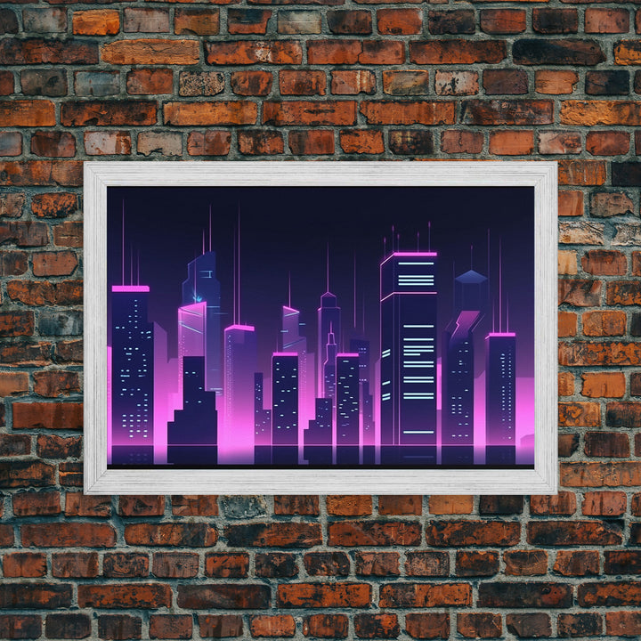 Big City Wall Art | Framed Canvas Print | Living room art | Office decor | Buildings | Outrun Style | Landscape | Night | Pop Art | City