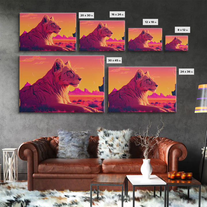 Cool lioness art, boss lady art, framed canvas print, pastel art of Africa