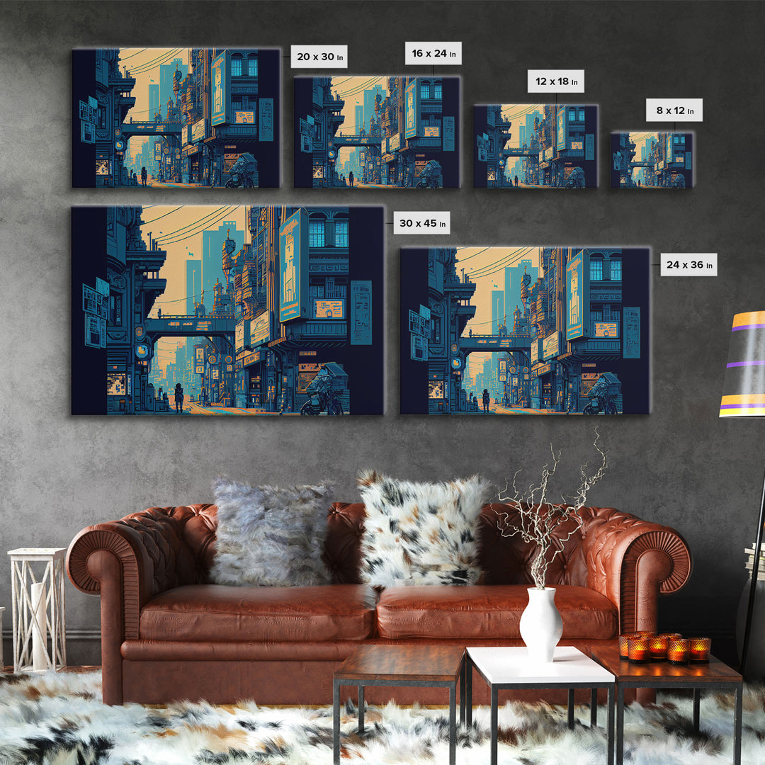 Futuristic Dystopian Cyberpunk City Blue Urban Fine Art Print, Wall Decor, Wall Poster, Wall Art Print