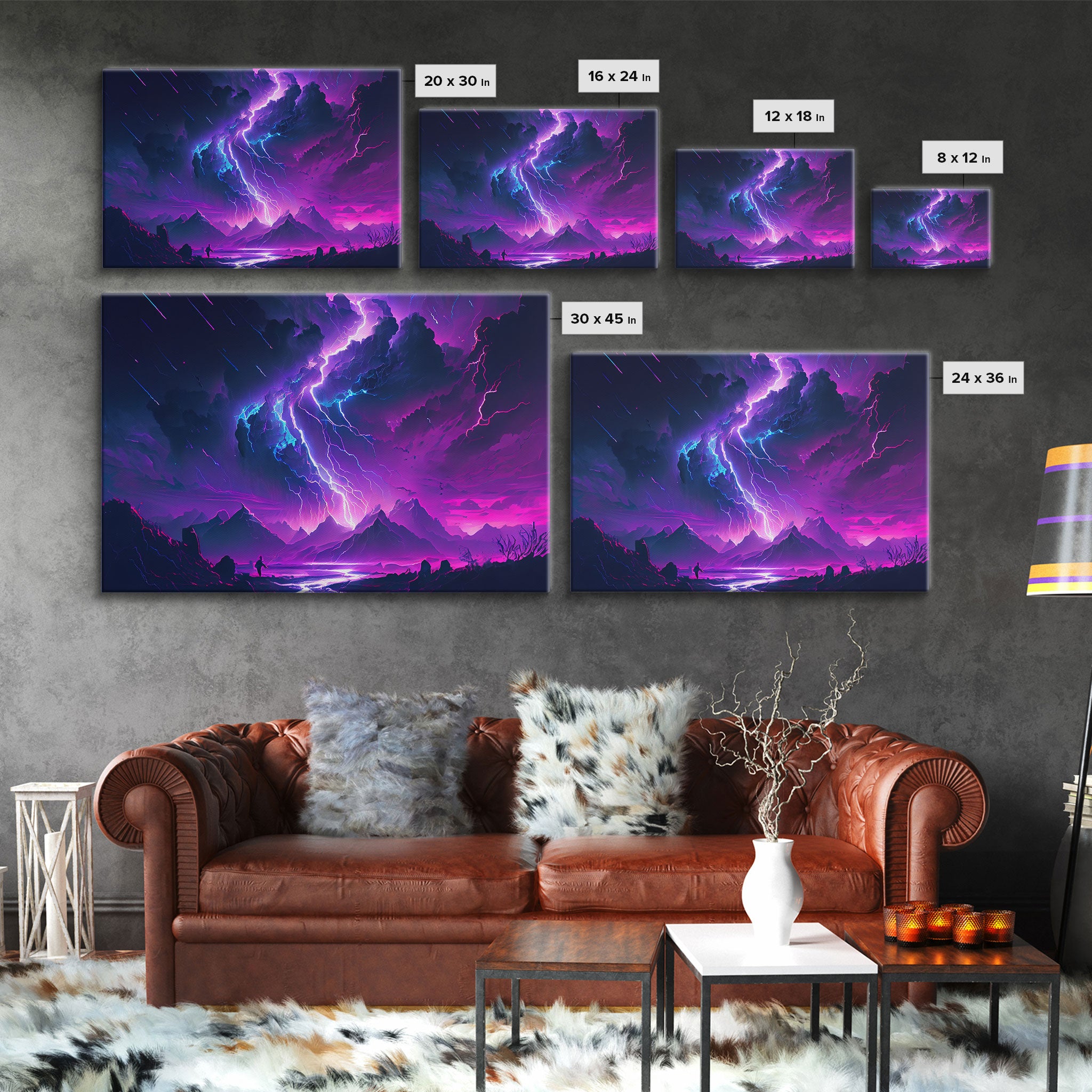 The Lightning Storm, framed canvas print, synthwave style fantasy art