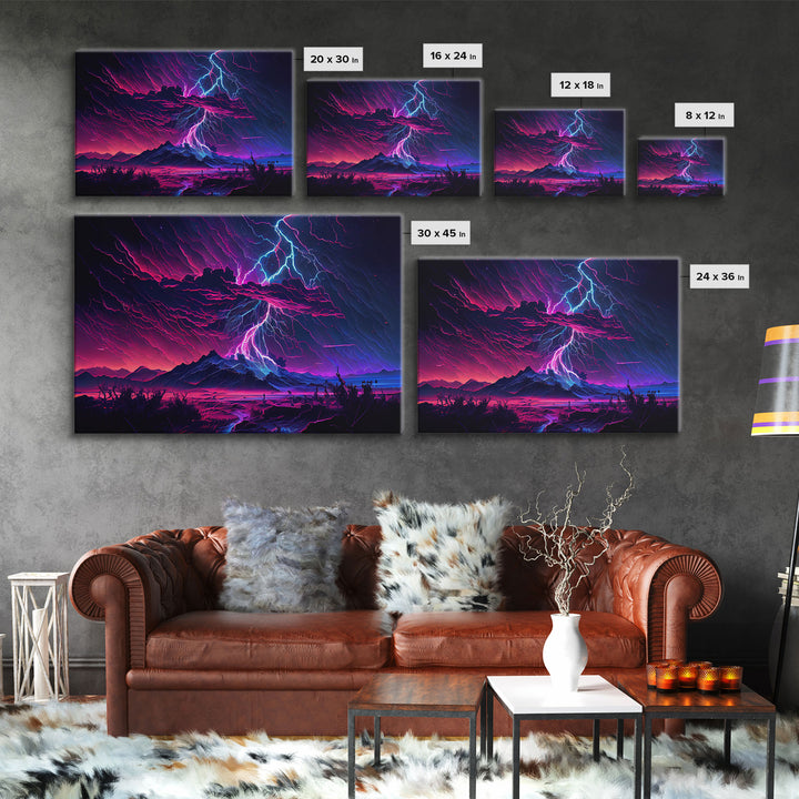 The Thunder Storm, framed canvas print, synthwave style fantasy art