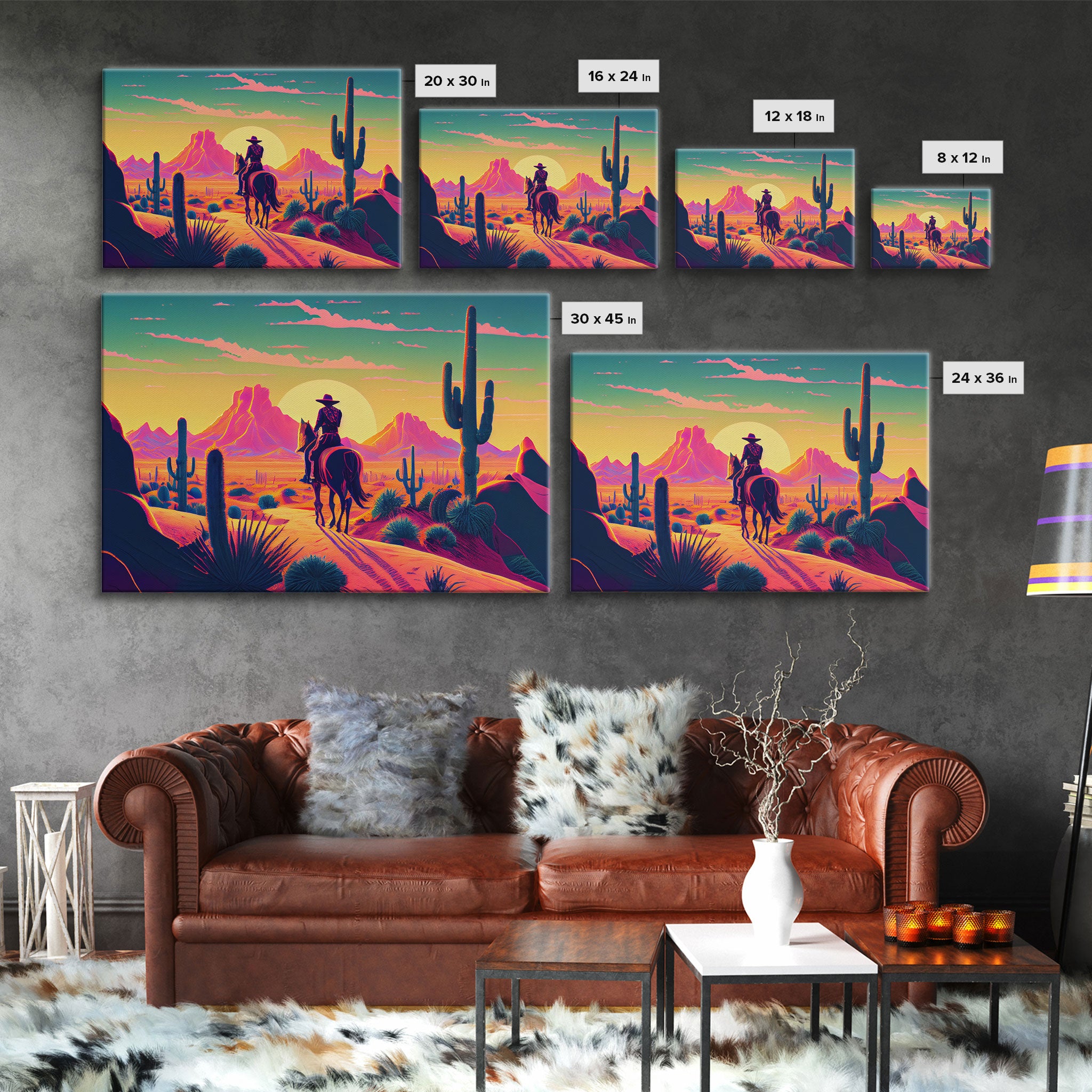 Cowboy Wild West Valley Sunset Mountains Cactus Fine Art Print, Wall Art Print, Wall Poster, Wall Décor