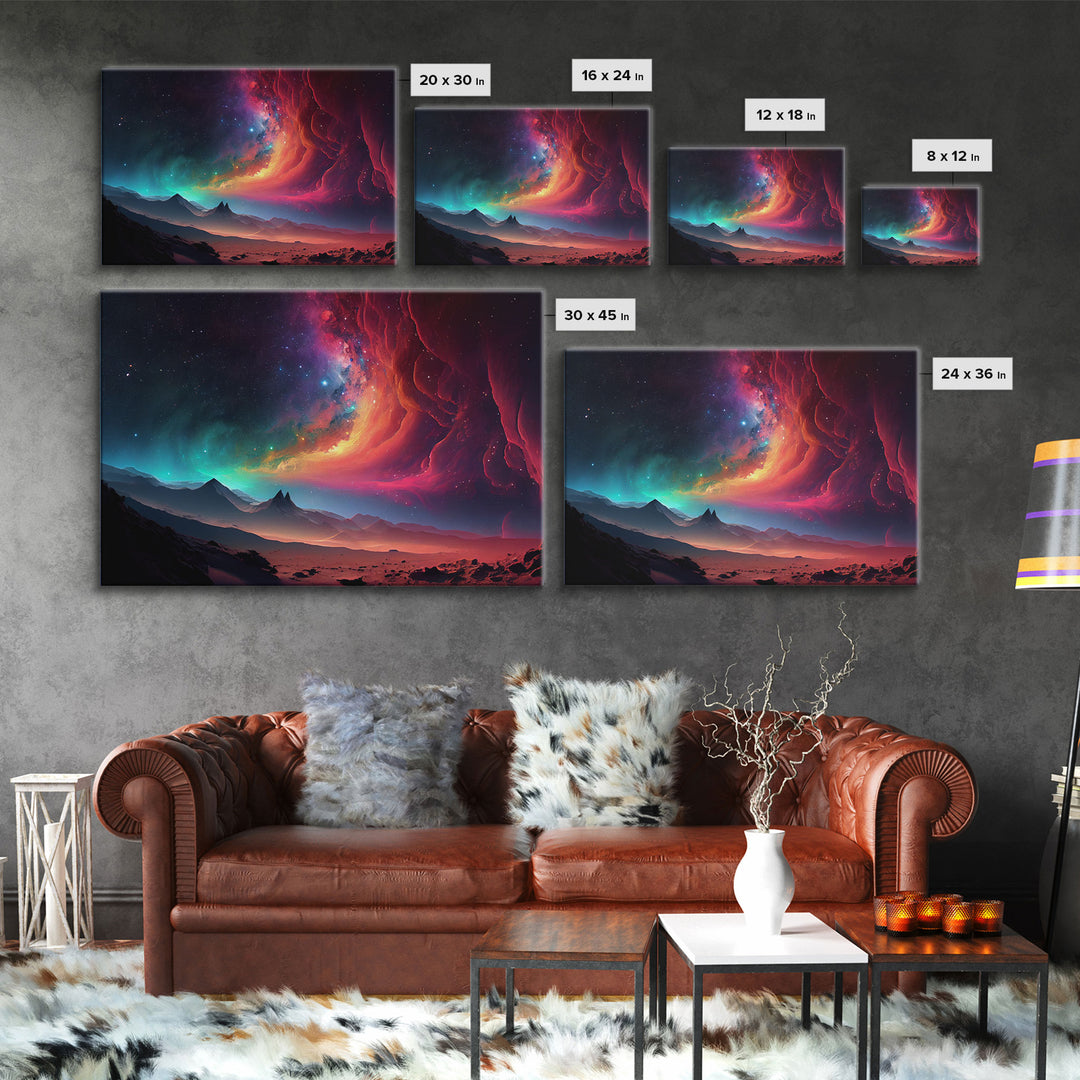 Colorful Galaxy Full of Stars, Framed Canvas Print, Unique Wall Art, Large Format Art, Retro Synthwave Style Space Art