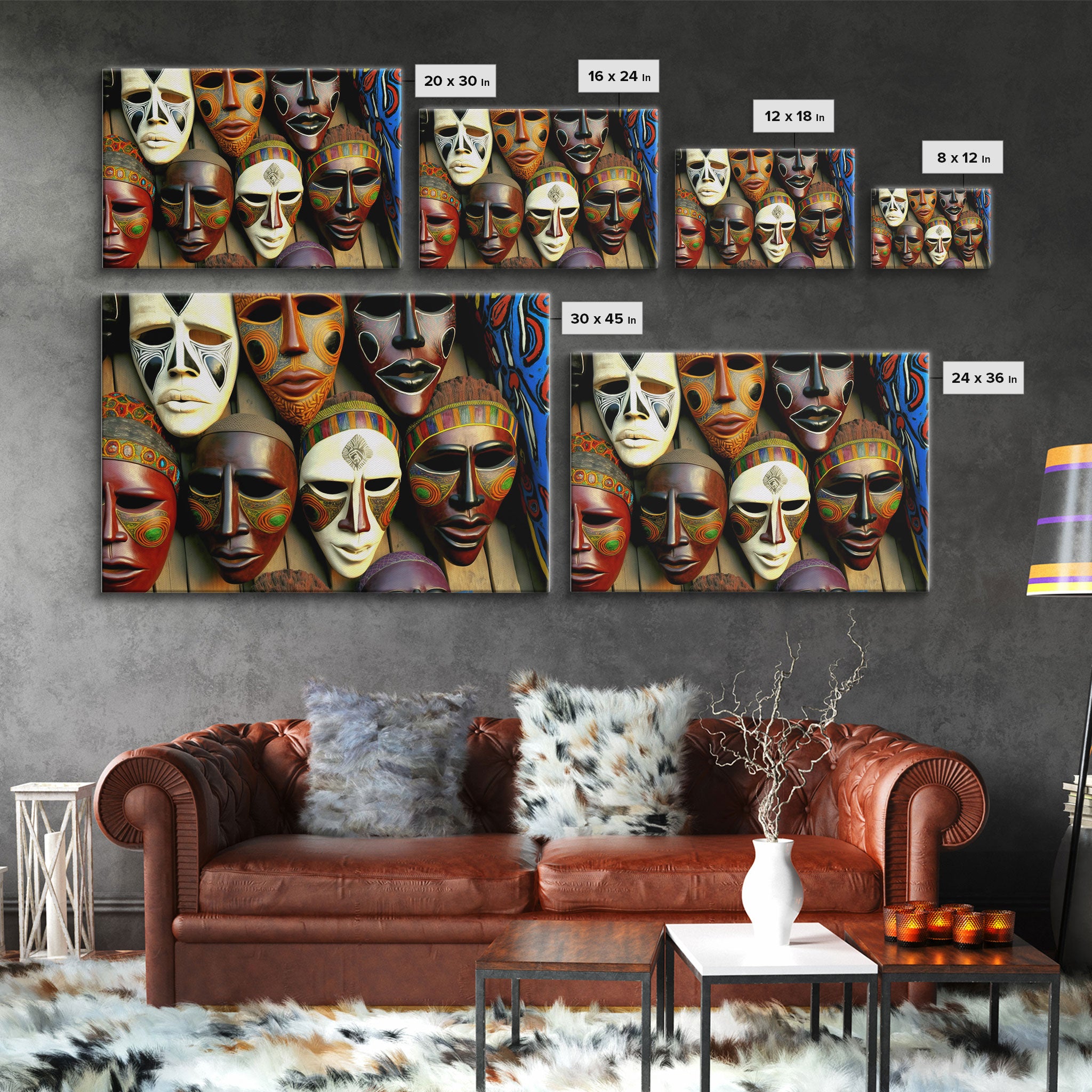 African Traditional Masks Framed Canvas Wall Art | Canvas Print Decor for Home & Office Decoration I Ready To Hang Canvas