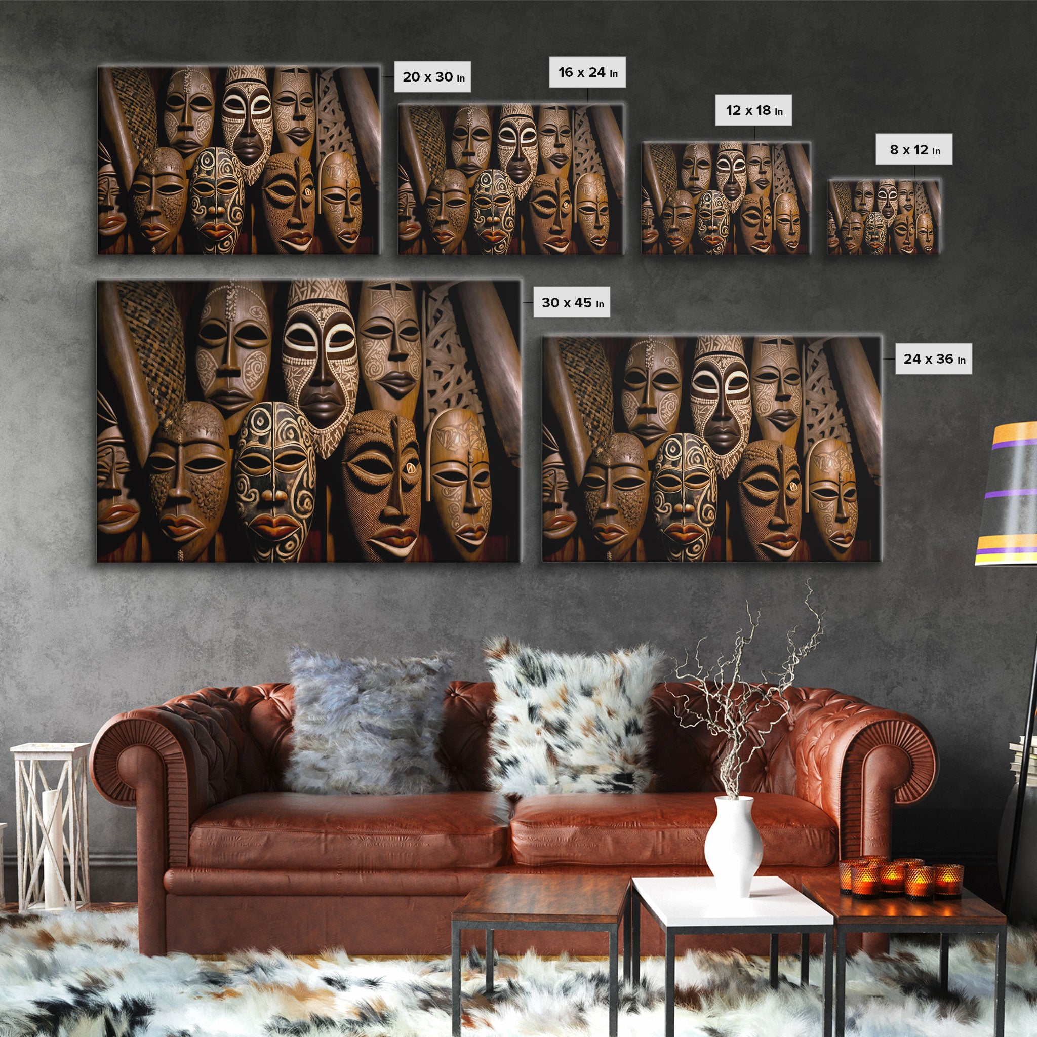 African Traditional Masks Framed Canvas Wall Art | Canvas Print Decor for Home & Office Decoration I Ready To Hang Canvas Print