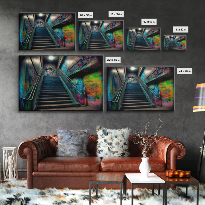 Graffiti Art, framed canvas print, Dystopian Neopunk Decor