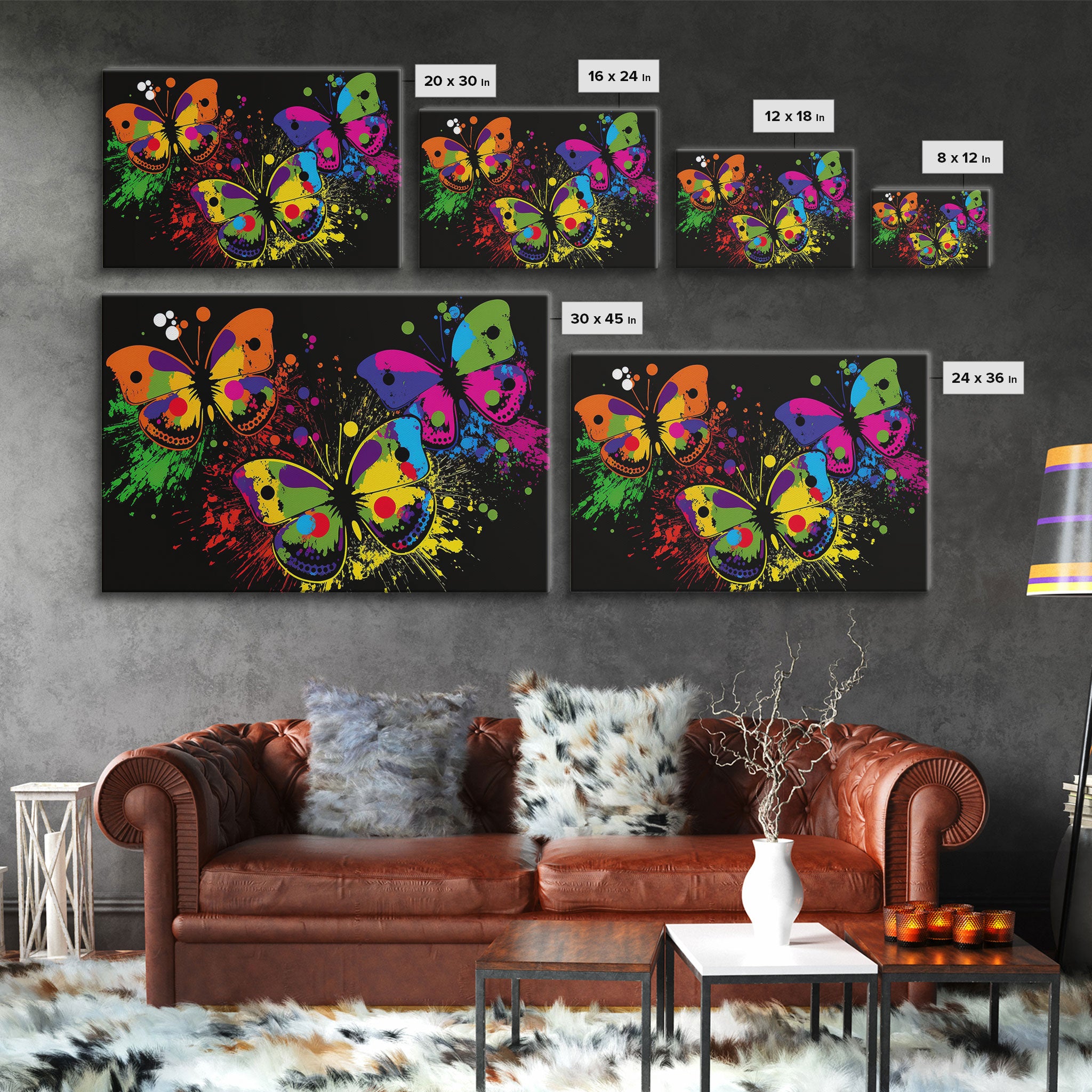 Vibrant Graffiti Butterfly Punk Art, Street Art, Framed Canvas Print, Huge Wall Art, Contemporary Alternative Art