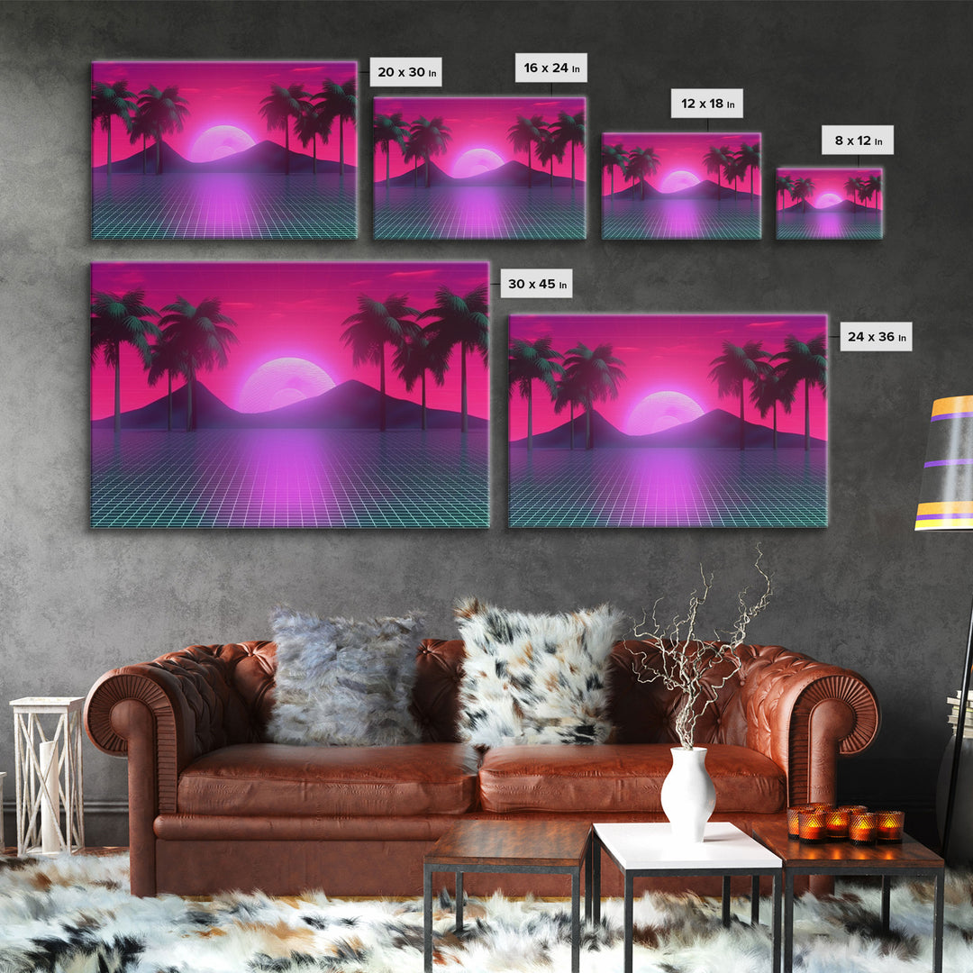 Landscape Wall Art | Framed Canvas Print | Living room art | Vaporwave Style | Retro | Neon Art | Wonderful art | Portrait | Outrun Style