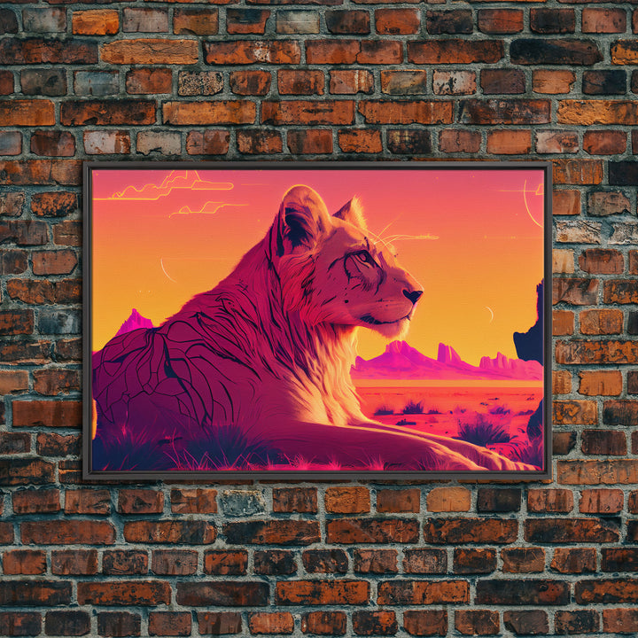 Cool lioness art, boss lady art, framed canvas print, pastel art of Africa