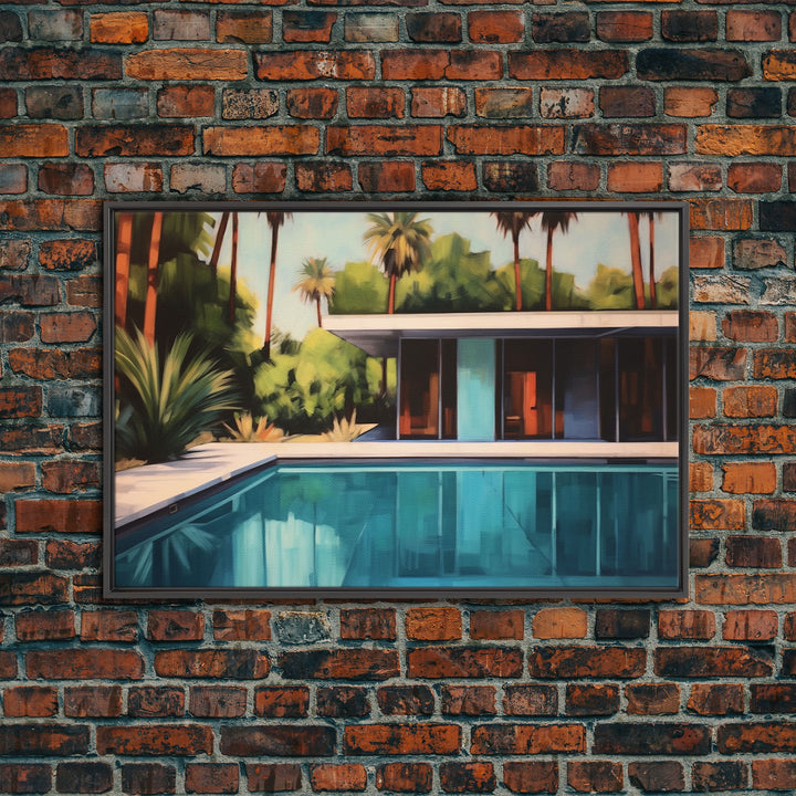 The Pool House, Mid Century Modern Decor, Framed Wall Art, Architectural Print, Retro Art, Swimming Pool Art, Framed Painting