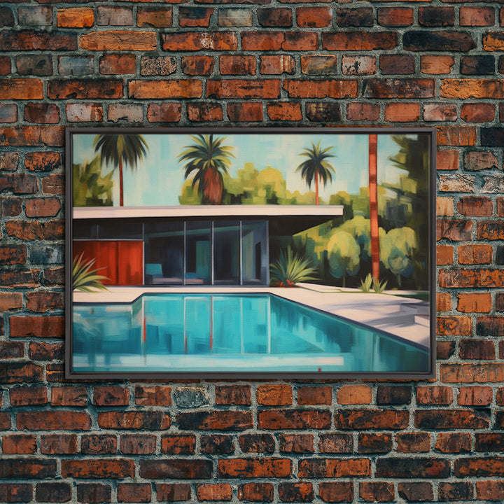 The Pool House, Mid Century Modern Decor, Framed Wall Art, Architectural Print, Retro Art, Swimming Pool Art, Framed Painting