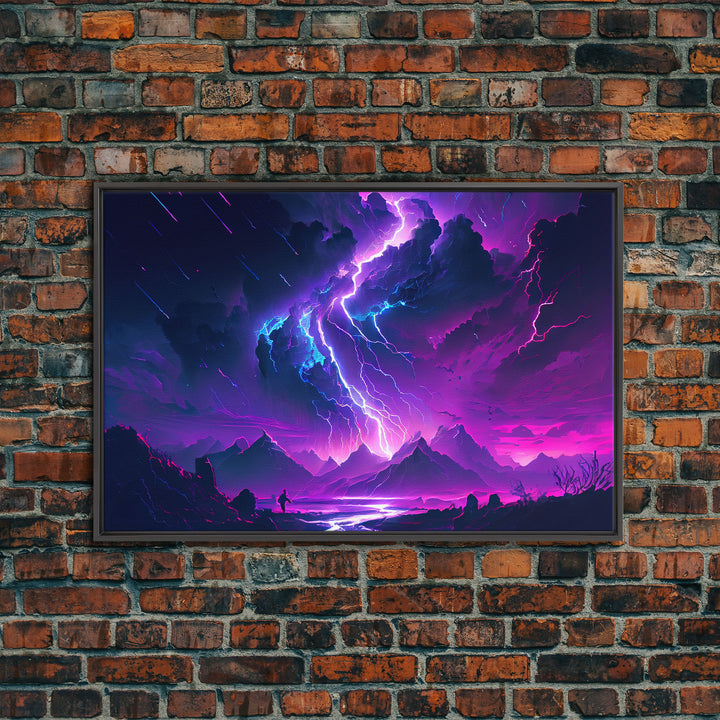 The Lightning Storm, framed canvas print, synthwave style fantasy art