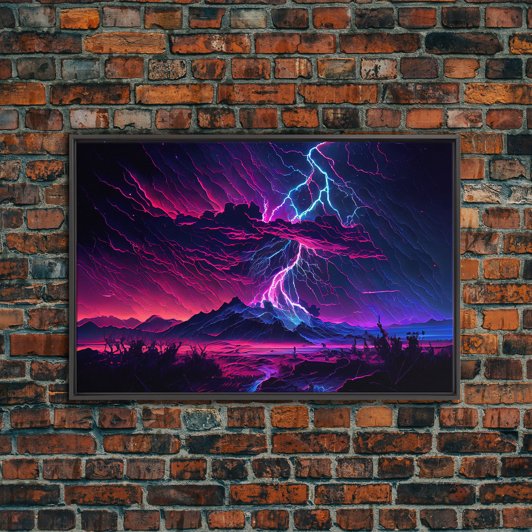 The Thunder Storm, framed canvas print, synthwave style fantasy art