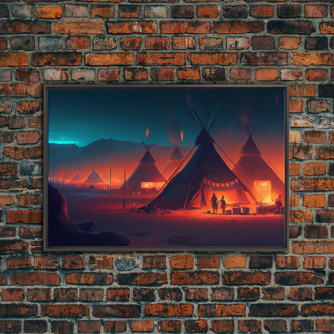 Native American Tipis, Framed Canvas Print, wild west style art