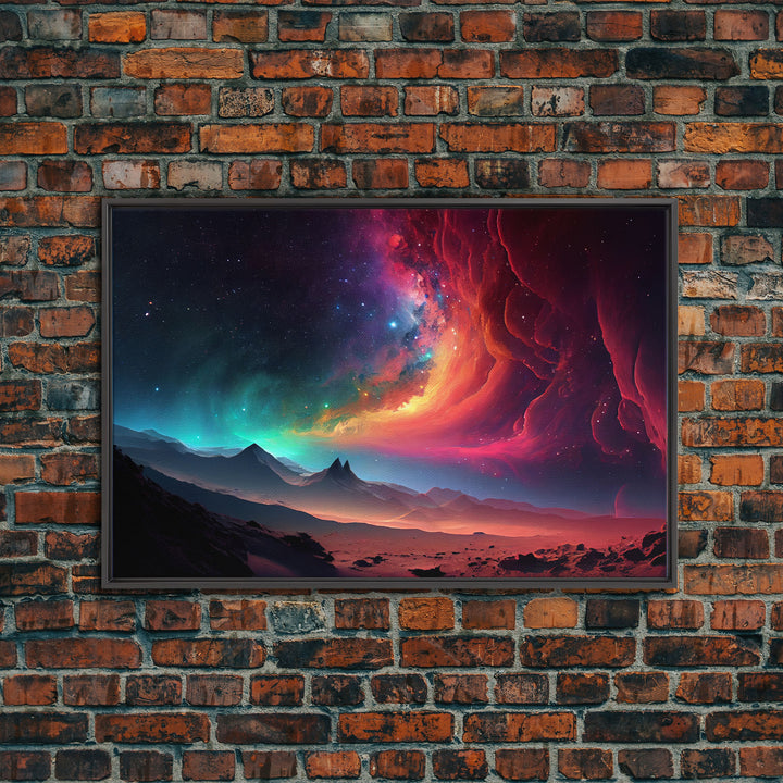 Colorful Galaxy Full of Stars, Framed Canvas Print, Unique Wall Art, Large Format Art, Retro Synthwave Style Space Art