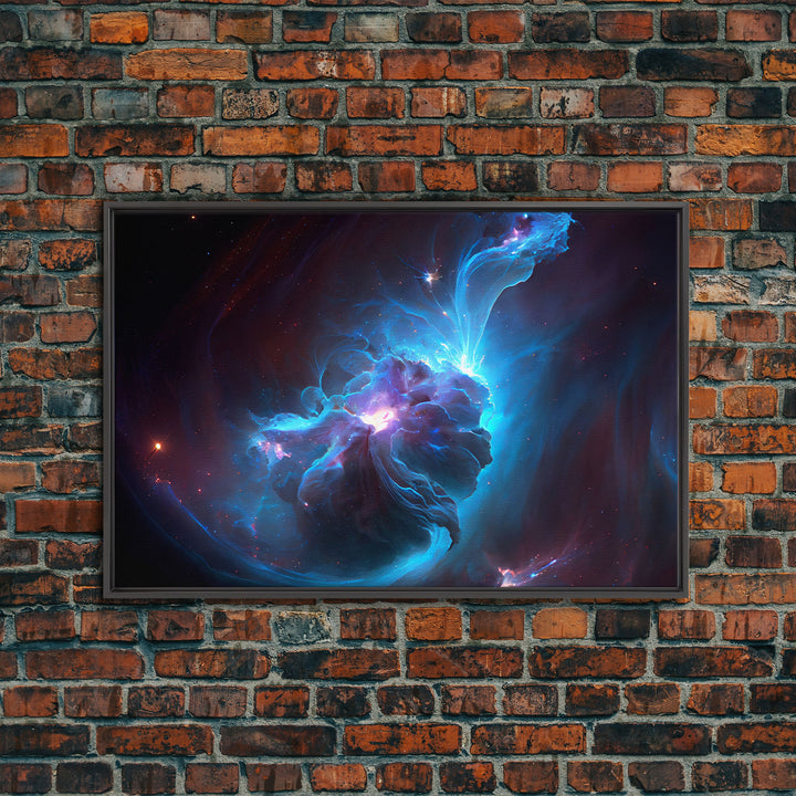 Supernova Nebula Art, Deep Space exploration water color, framed canvas print, unique space decor